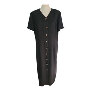 Worthington Black Button Front Midi Dress | Size 18 | Short Sleeve Career